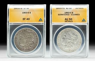Pair of 1893 & 1903 USA Morgan Silver Dollars