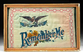 Framed WWI American Silk "Remember Me" Handkerchief