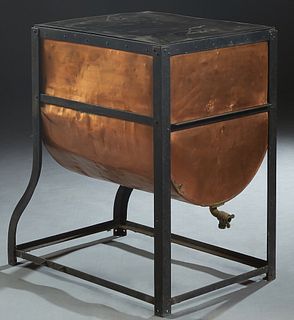 Antique Copper and Iron Washing Machine, early 20th c., now converted to an ice chest, H.- 34 1/2 in., W.- 32 in., D.- 21 3/8 in.