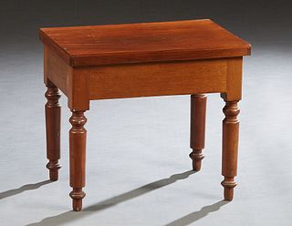French Provincial Louis Philippe Mahogany Bidet, 19th c., the lifting top exposing a galvanized iron pan, on turned tapered legs, H.- 16 1/4 in., W.- 