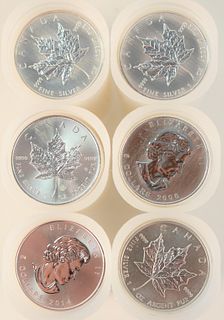 Six Rolls of Canadian Maple Leaf Silver, 1 oz. each; 25 per roll, 150 t.oz.