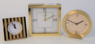 Three Piece Lot of Tiffany & Company Desk Clocks, each brass, tallest height 4 inches.