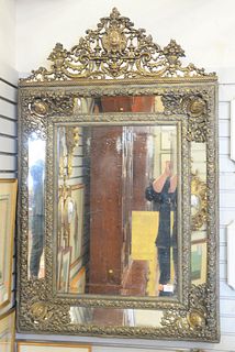 Large 19th Century Brass Embossed Mirror, with mirrored frame, 56 1/2" x 34".