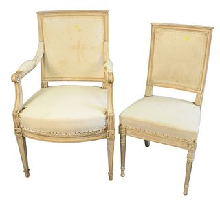 Set of Six Continental Style Side Chairs, (in need of upholstering), tallest height 37 inches.