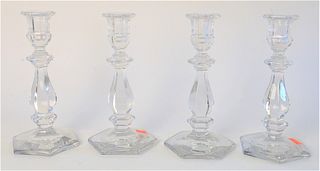 Set of Four Crystal Candlesticks, height 9 inches.