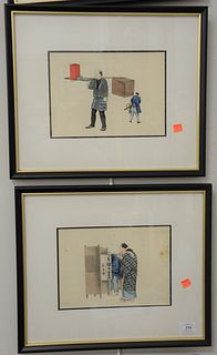 Group of Seven Framed Chinese Figural Watercolor and Gouache on Paper, all unsigned, sight size 7 1/2" x 10", each.