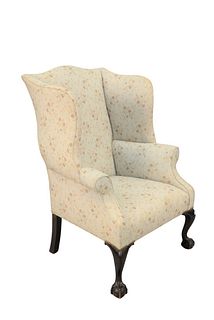 Margolis Mahogany Chippendale Style Wing Chair, seat height 29 inches, total height 45 inches, width 32 1/2 inches. 
Provenance: From a Glastonbury, C