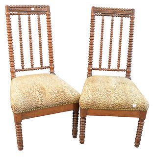 Three Piece Lot, to Include pair of Jenny Lind Spool Chairs, with spiral turned backs, over leopard skin, upholstered seats, raised on spiral turned l