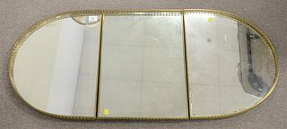 Neoclassical Three Part Mirrored Tray, having brass gallery, length 46 inches, width 20 1/4 inches.