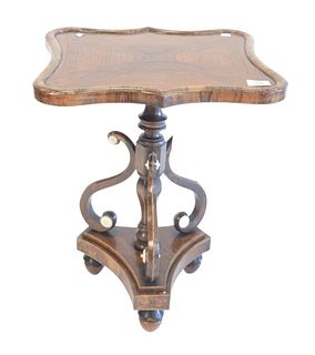 Rosewood Stand, with shaped shaft and scroll supports, on tripod base, probably 19th Century, height 21 1/2 inches, top 15 1/2" x 17".
