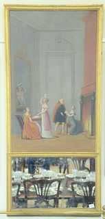 French Trumeau Mirror, oil on canvas, having large painted interior scene with figures
19th century, 62 1/2" x 28 1/2".