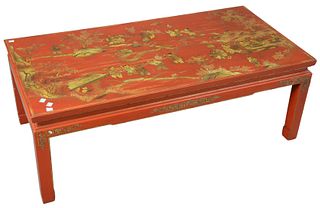 Chinoiserie Decorated Coffee Table, height 16 inches, top 22" x 44".