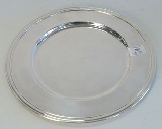 Set of Sixteen Pottery Barn Silver Plated Large Plates, $650 new, diameter 13 1/2 inches.