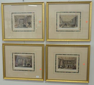 Group of Four English Interior Scenes, lithographs in colors on paper, each titled in plate along the lower margin, each image 7 3/4" x 11".