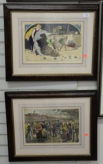 Group of six Winslow Homer hand colored engravings, most likely published in Harper's Bazaar, titles include, "The Battle of Bunker Hill," "Fireworks 