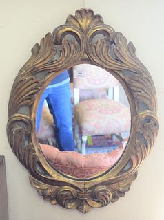 Pair of Continental Style Giltwood Mirrors, carved giltwood and gesso, heights 29 1/2 inches.