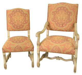 Set of Eight Continental Style Chairs, to include 2 arm, 6 side, with upholstered seats and backs.