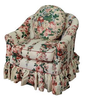 Two Piece Lot, to include custom upholstered swivel chair, along with custom upholstered wing chair, height 45 inches.