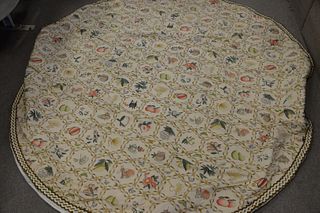 84 inch round custom tablecloth with fringe border.