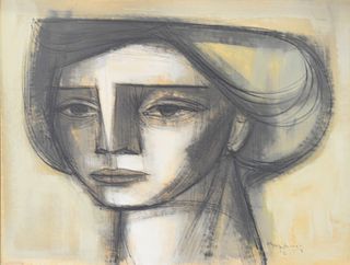Jorge Dumas (1928 - 1985), portrait of a woman, oil on masonite, signed lower right: Jorge Dumas, 25" x 32 1/2".