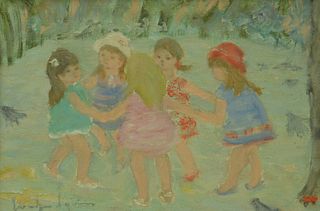 Jocelyne Seguin (French, 1921 - 1999), Le Ronde, oil on canvas, signed lower left 'Jocelyne Seguin', 9 1/2" x 14". Provenance: Wally Findlay Galleries