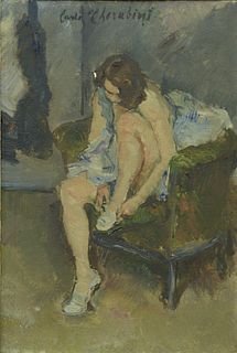 Carlo Cherubini (Italian, 1890 - 1978), Dressing, oil on canvas, signed upper center 'Carlo Cherubini', 14" x 9 1/2".