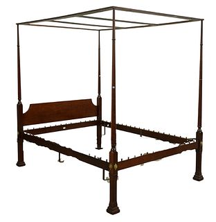 Kindel Custom Mahogany Four Post Canopy Bed, queen size, height 86 inches.