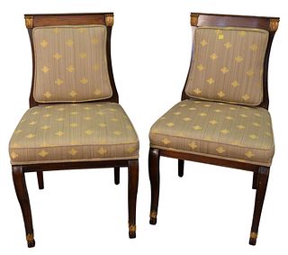 Pair of Mahogany Classical Style Side Chairs, with upholstered seats and backs, height 35 inches.