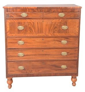 Federal Mahogany Chest having two over four drawers on turned feet, height 49 inches, width 43 1/2 inches.