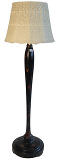 Black Lacquer and Painted Floor Lamp, having painted flower and vine decoration, height 67 inches.