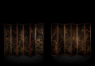 A Mother-of-Pearl Inlaid Black Lacquer Twelve-Panel Screen