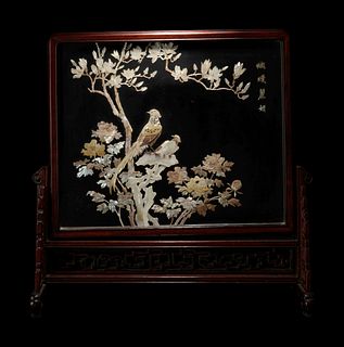 A Hardstone and Mother of Pearl Inlaid Table Screen