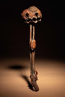 A Carved Boxwood 'Lotus and Frog' Ruyi Scepter