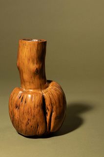 A Carved Wood Root Tianqiuping-Form Vase