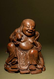 A Carved Bamboo Figure of Liuhai and Toad