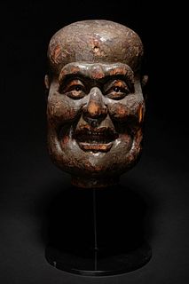 A Carved Wood Head of Luohan