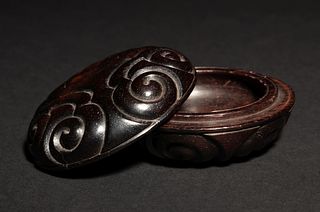 A Carved Zitan Wood 'Ruyi' Box and Cover