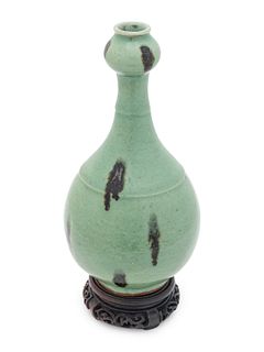 A Longquan Glazed Tobi Seiji Garlic Mouth Bottle Vase