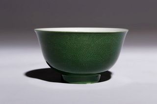 An Incised Green Glazed Porcelain 'Dragon' Bowl