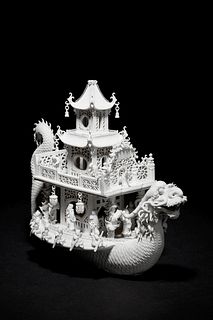A White Biscuit Porcelain Model of a Dragon Boat