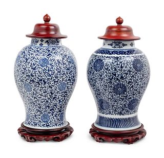 Two Blue and White Porcelain Baluster Jars