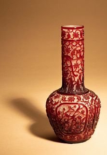 A Ruby-Red Overlay Peking Glass Bottle Vase
