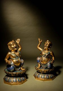 A Pair of Gilt Bronze and Cloisonné Enamel 'Foreigner' Stands
