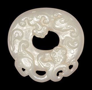 A White Jade 'Chilong' Bi Pendant