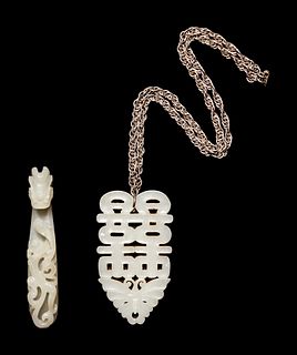 A White Jade 'Dragon' Belt Hook and A White Jade 'Double Happiness' Pendant