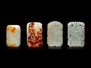 Four White and Russet Jade Plaques