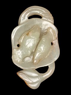 A Celadon Jade Carving of Lotus and Double Fish