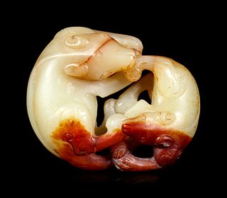 A Yellow and Russet Jade Carving of Double Badger