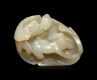 A White Jade Carving of An Erotic Scene