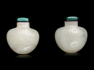 A Pair of White Jade Purse-Form Snuff Bottles